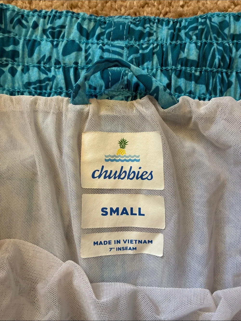 Chubbies Men's The Shakedowns Blue Aztec Geometric Palm Swim Trunks Small